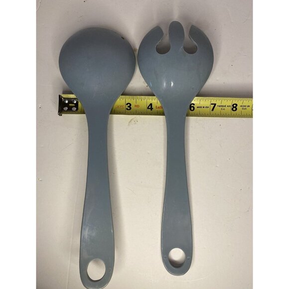 Vtg Salad Spoon Fork Tongs Utensils Servers Melmac Plastic MCM Blue - Picture 3 of 6